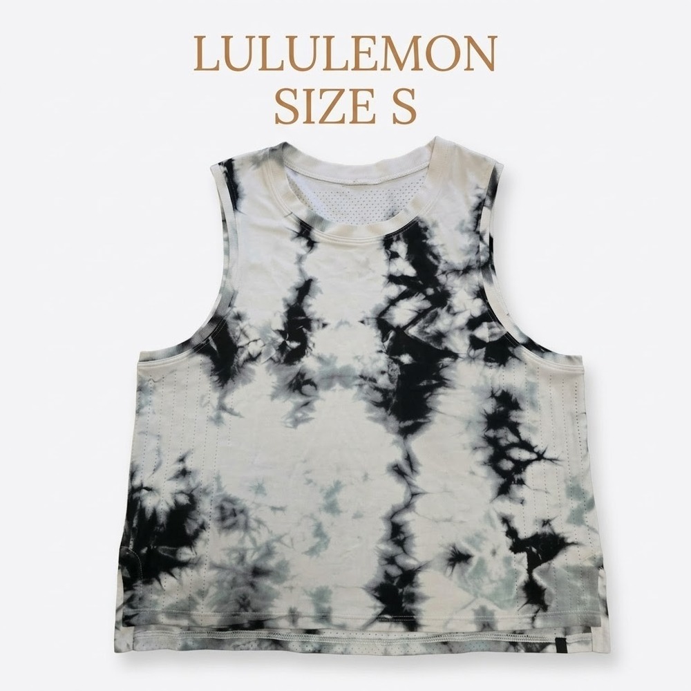 Lululemon Train to Be Tank Top Women S Black White Marble Tie Dye Crop
